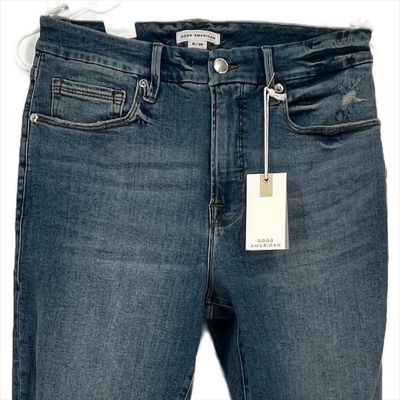 Good American Good Legs Ultimate Skinny Crop Jean in Blue 752 Size 8 - Picture 2 of 14